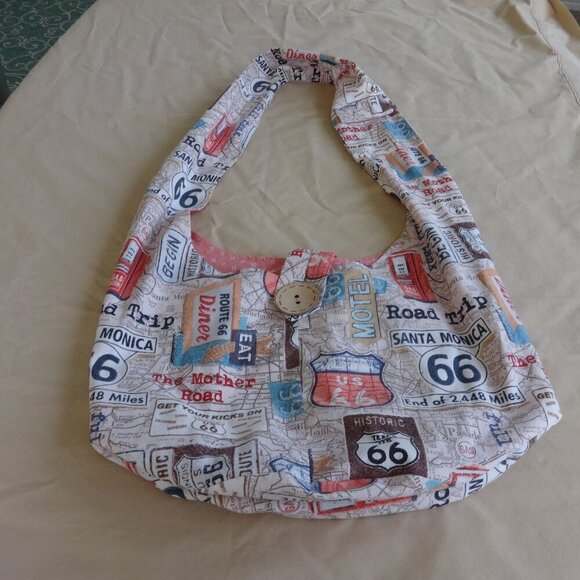 Route 66 crossbody bag by Christi's Creation, canvas print, cotton lining, VGC - Picture 1 of 14